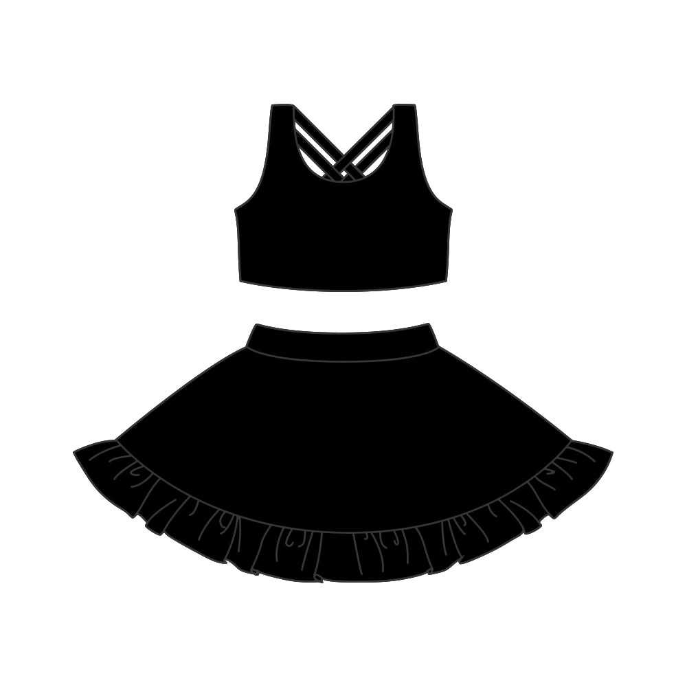 Black sleeveless top ruffle skort girls active wear set