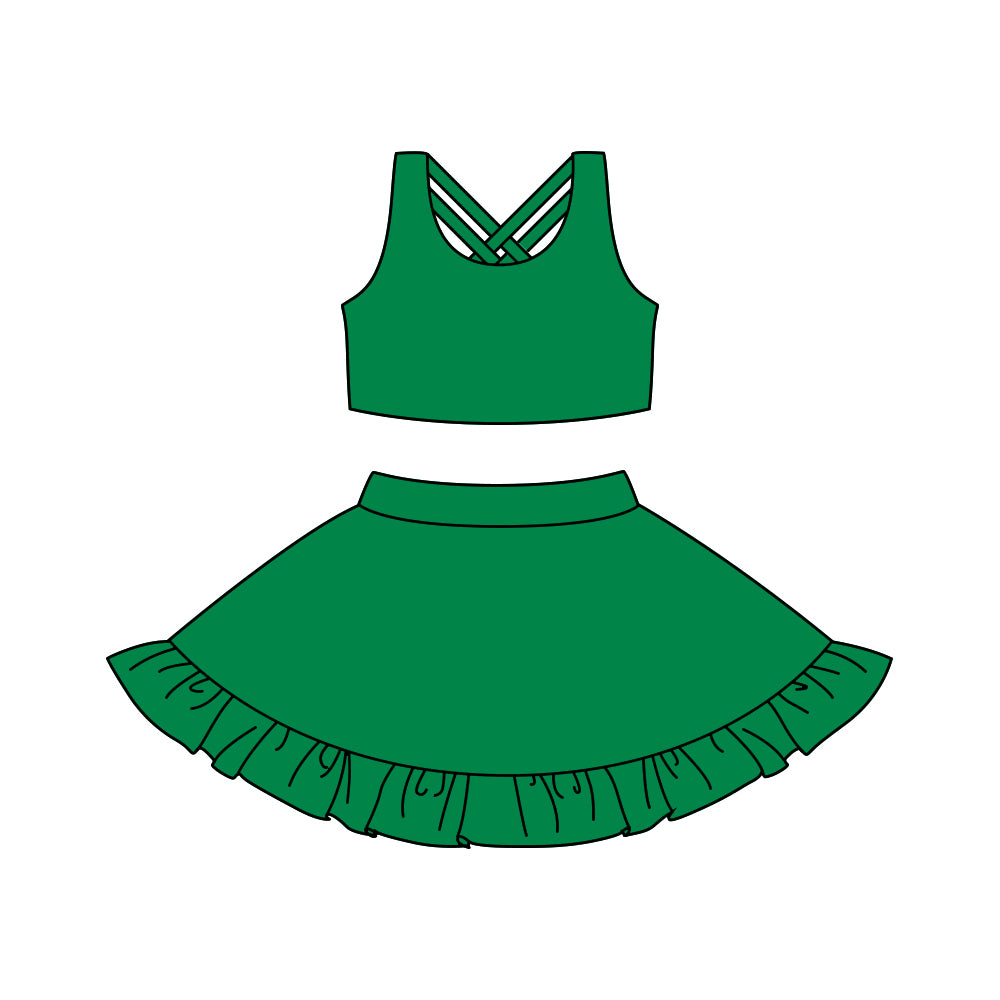 Green sleeveless top ruffle skort girls active wear set