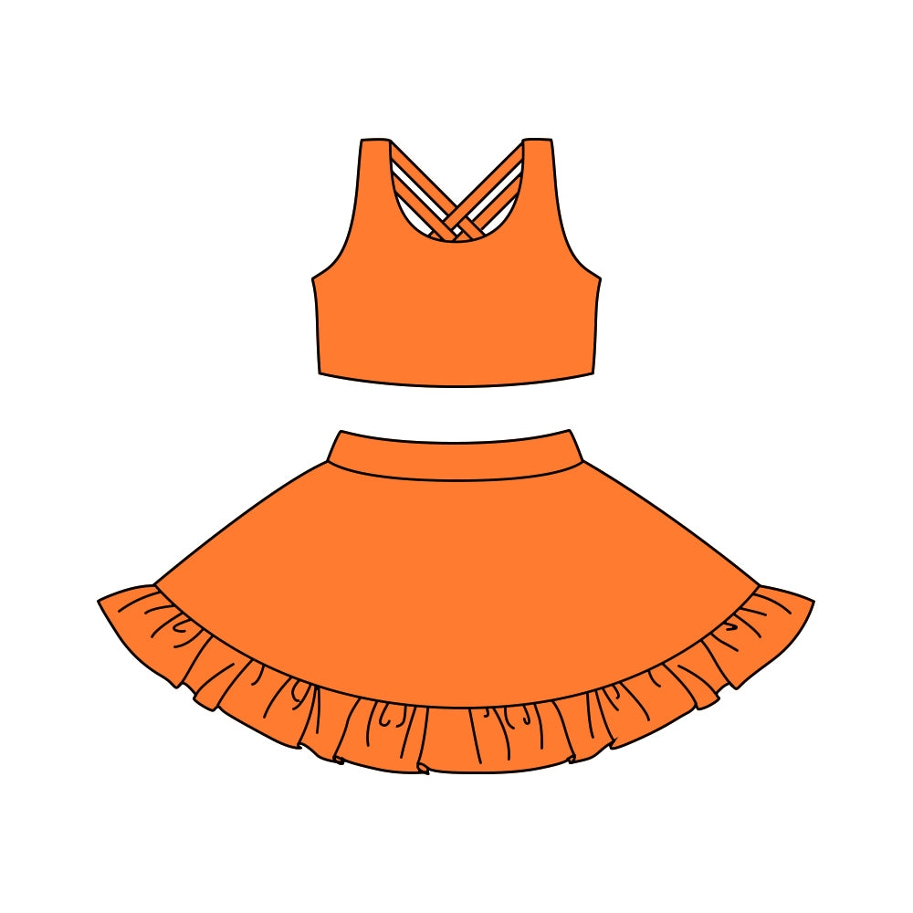 Orange sleeveless top ruffle skort girls active wear set