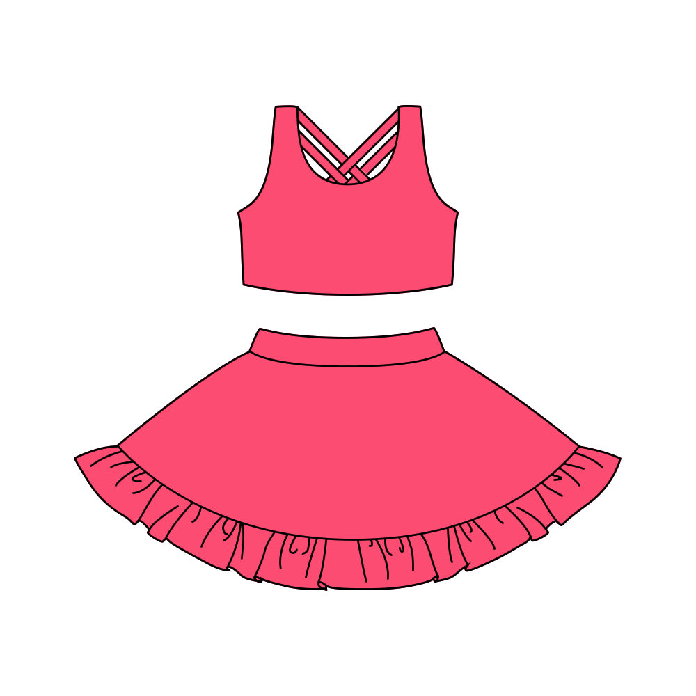 Hot pink sleeveless top ruffle skort girls active wear set