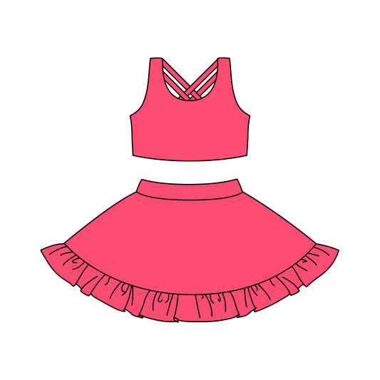 Hot pink sleeveless top ruffle skort girls active wear set