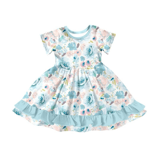 Short sleeves floral ruffle baby girls spring summer dress