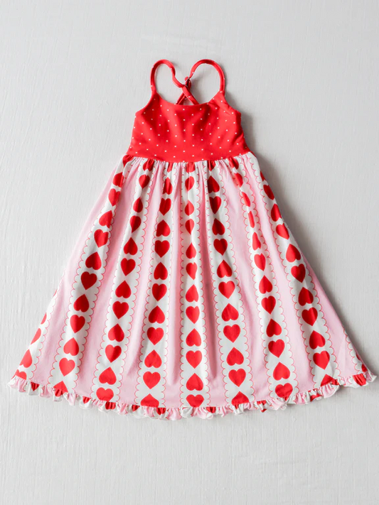 Red polka dots heart ruffle baby girls valentine's dresses