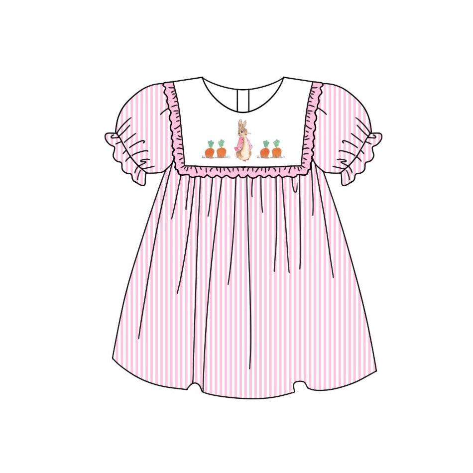 Short sleeves pink stripe bunny carrot baby girls Easter dress