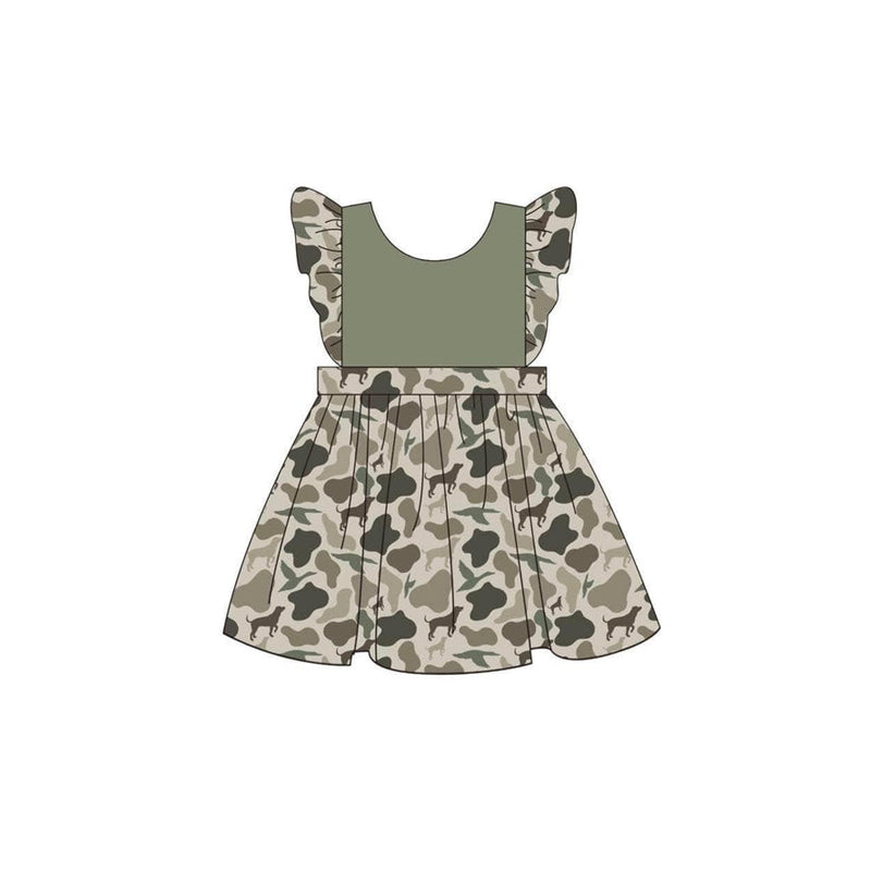 Flutter sleeves duck dog camo kids girls dresses