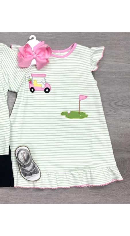 Stripe flutter sleeves golf ruffle baby girls dresses