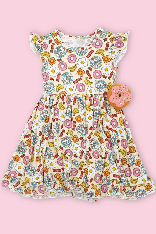 Flutter sleeves donut banana kids girls dresses