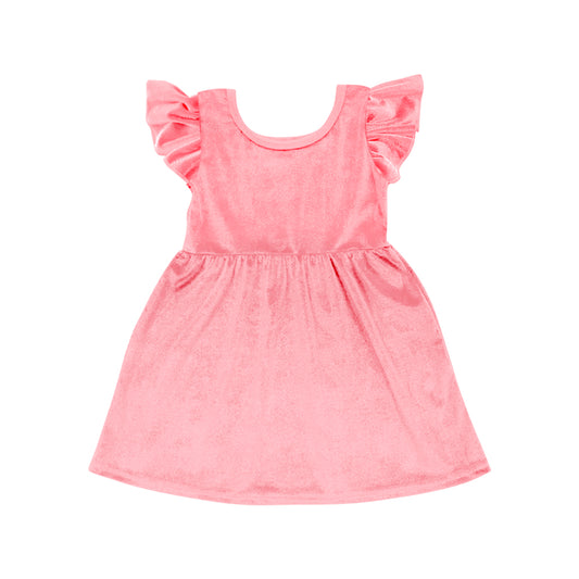 Pink flutter sleeves velvet baby girls dresses