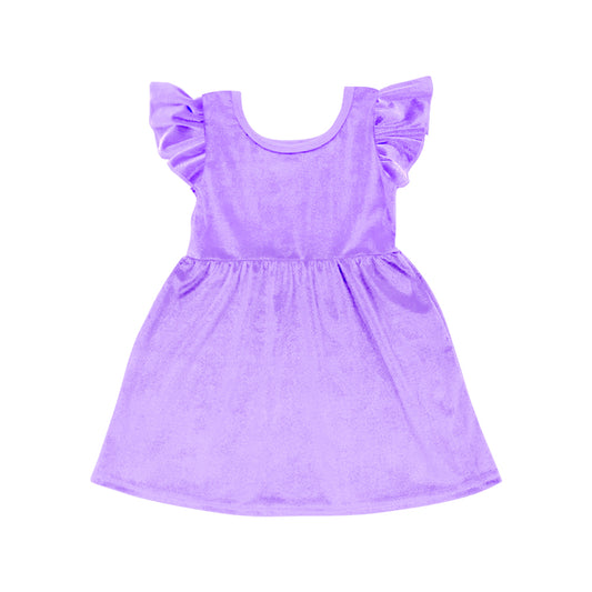 Lavender flutter sleeves velvet baby girls dresses