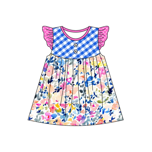 Pink polka dots flutter sleeves floral baby girls dresses