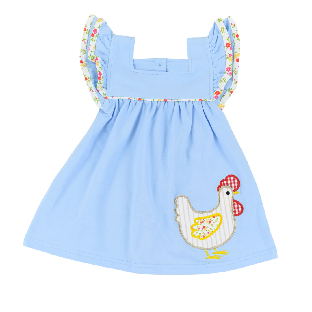 Light blue flutter sleeves chicken kids girls dresses