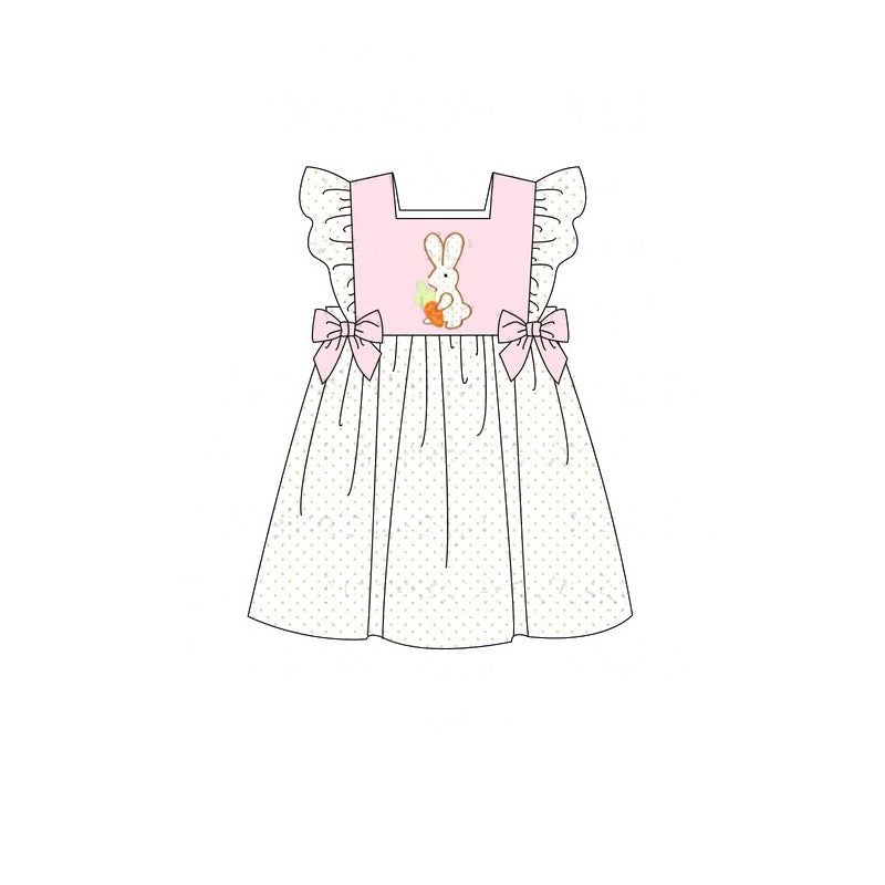 Polka dots flutter sleeves bunny carrot girls Easter dress