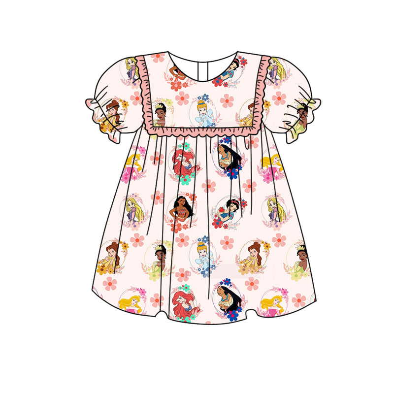 Short sleeves floral princess kids girls dresses