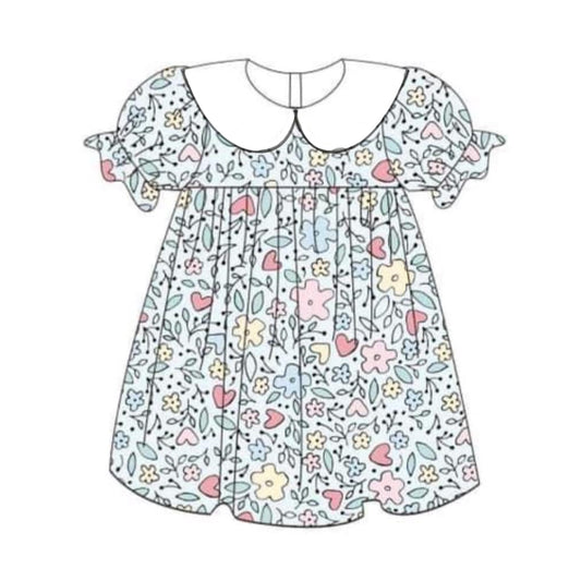 Short sleeves floral kids girls spring summer dress