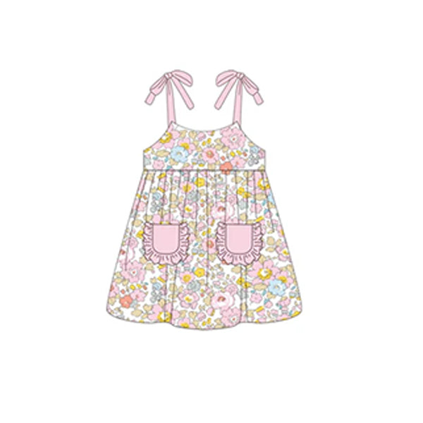 Pink straps floral pockets baby girls spring summer dress