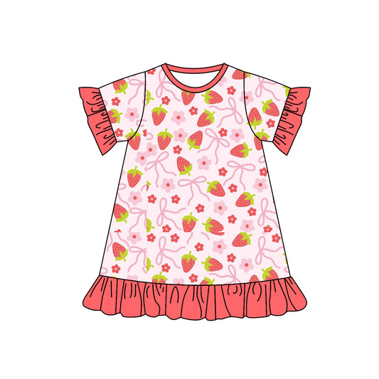 Short sleeves strawberry floral bow baby girls dresses