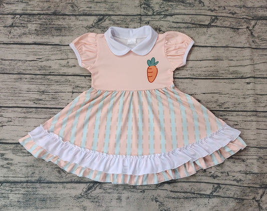 Short sleeves carrot stripe ruffle kids girls Easter dresses