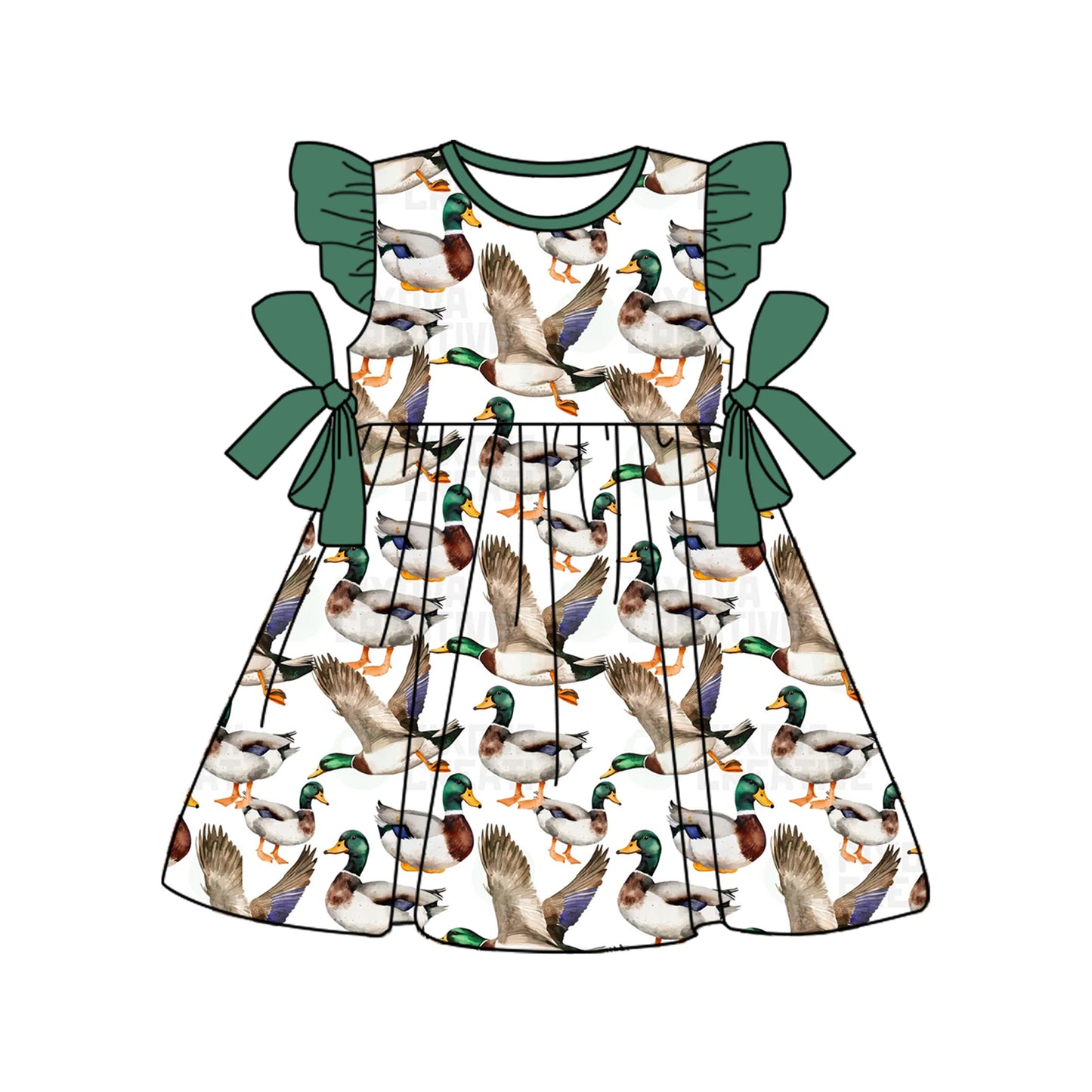 Green flutter sleeves bow duck baby girls dresses