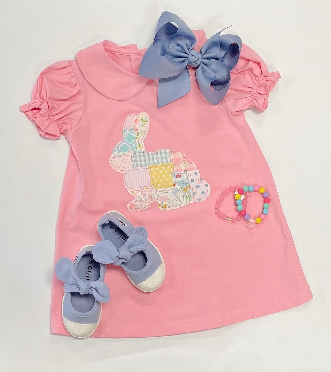 Short sleeves floral bunny baby girls Easter dresses