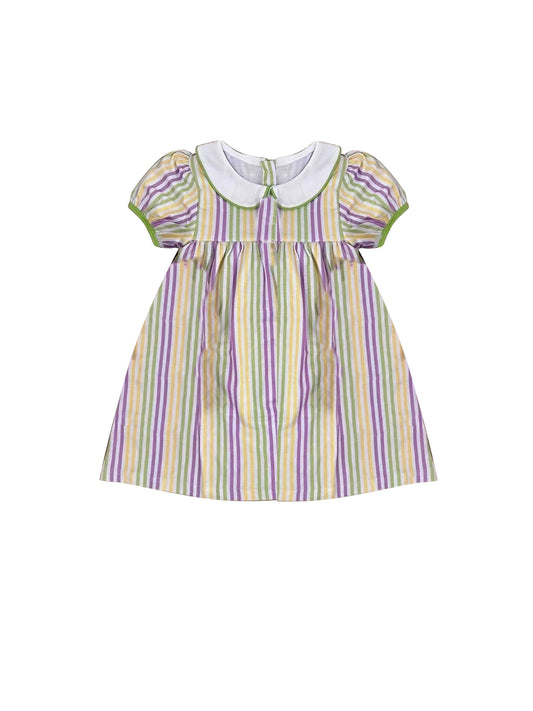 Yellow green purple stripe girls Mardi Gras dresses