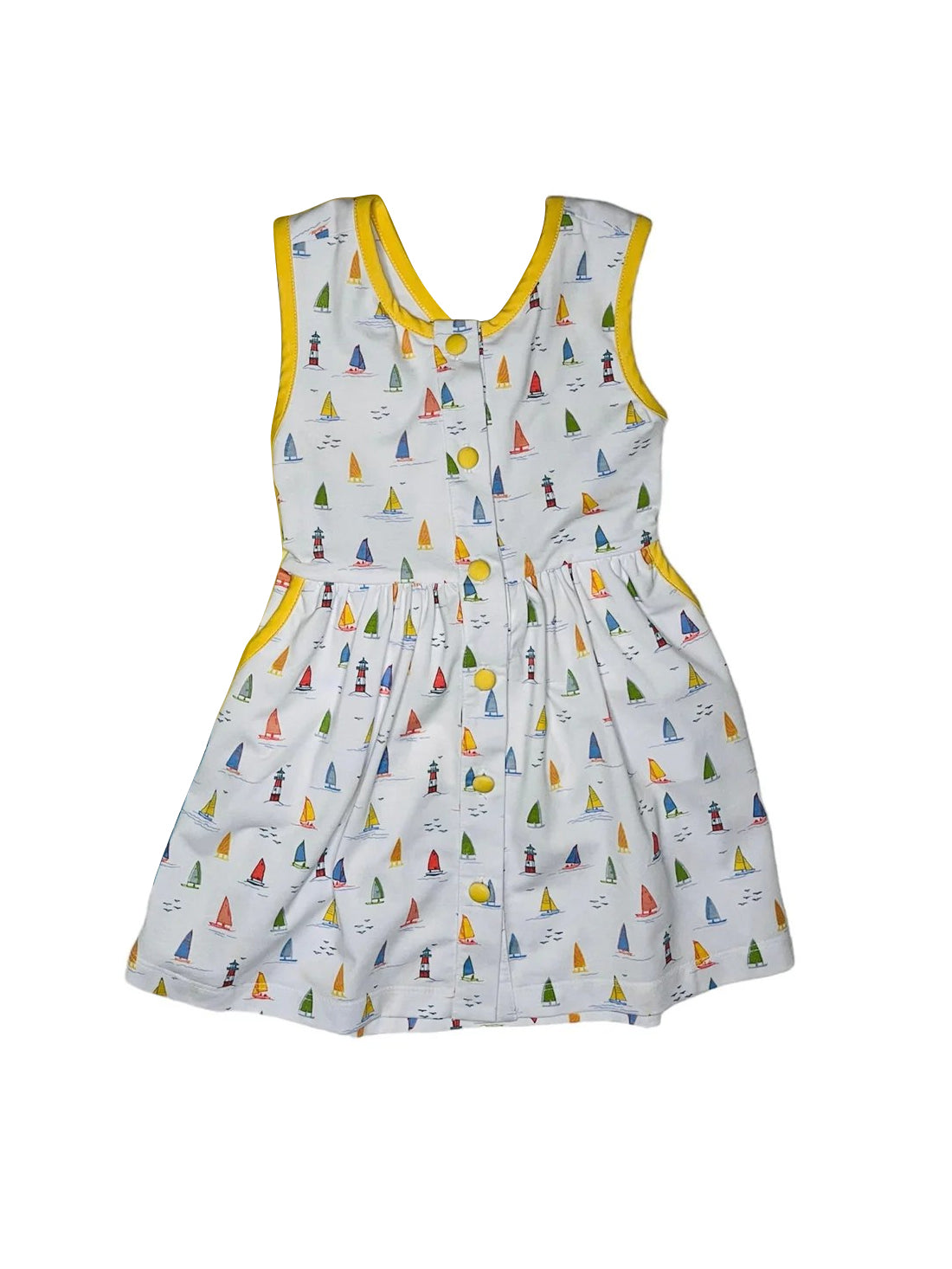 Yellow sleeveless boat buttons baby girls summer dresses