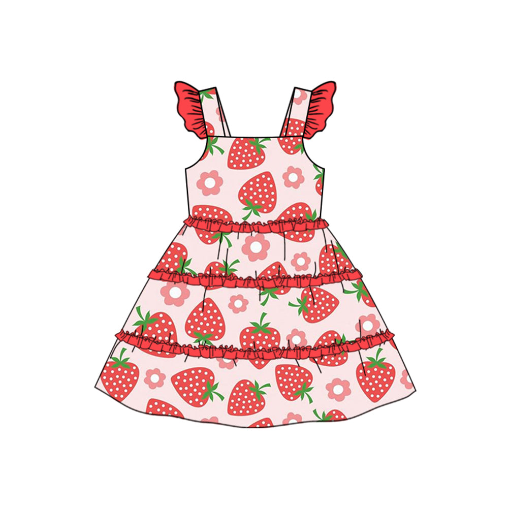 Flutter sleeves floral strawberry ruffle baby girls summer dress