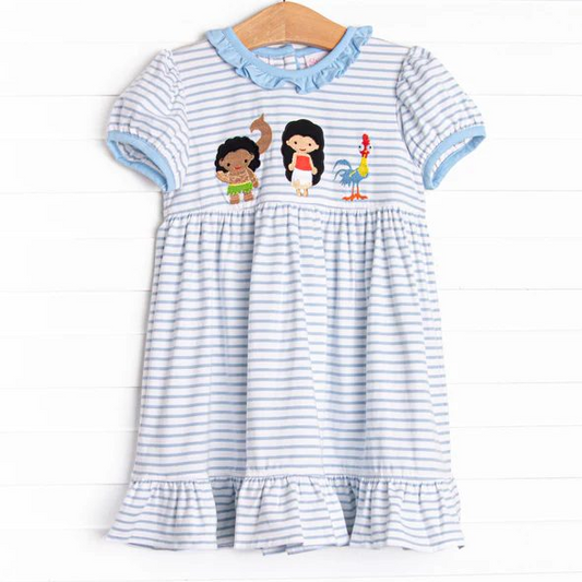 Short sleeves stripe chicken baby girls dresses