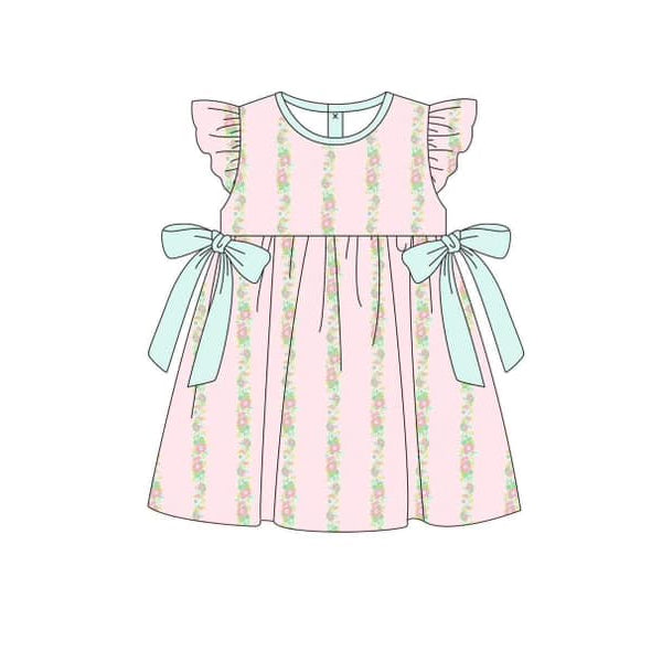 Flutter sleeves floral bow baby girls dresses