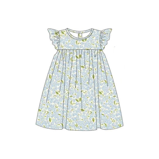 Flutter sleeves floral leaves baby girls spring summer dress