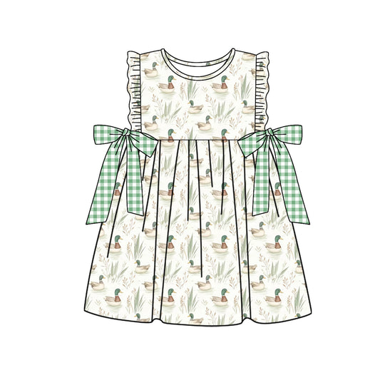 Green plaid bow duck kids girls spring summer dresses