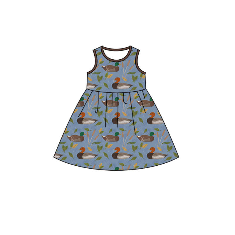 Brown sleeveless duck baby girls summer dresses