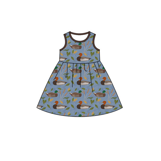 Brown sleeveless duck baby girls summer dresses