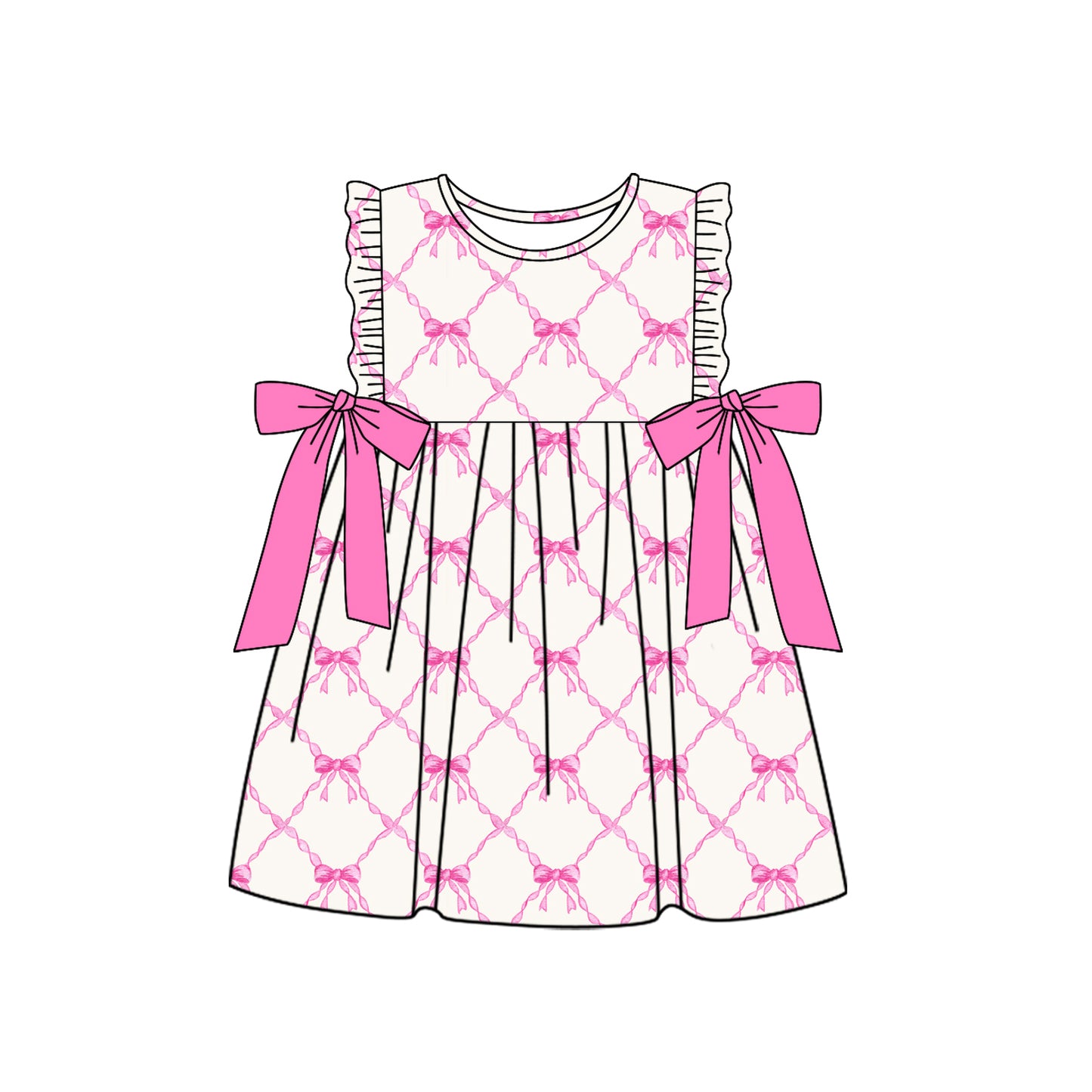 Ruffle pink bow kids girls spring summer dresses