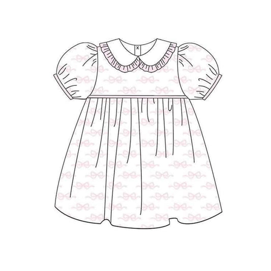 Short sleeves pink bow baby girls dresses