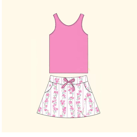 Pink sleeveless top stripe floral skirt kids girls clothes