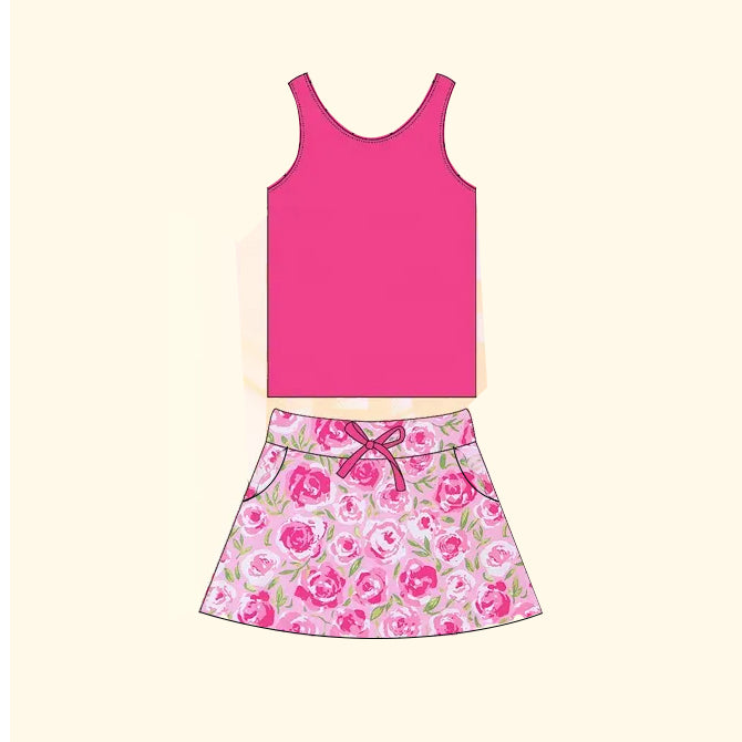 Hot pink sleeveless top stripe floral skirt kids girls clothes