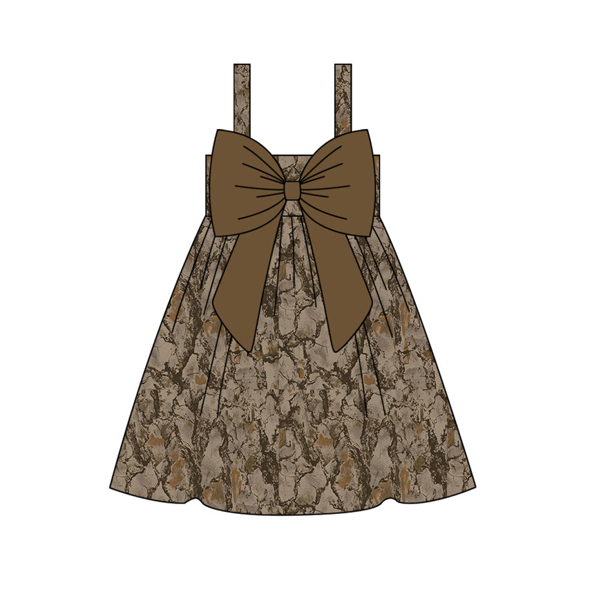 Camo straps bow kids girls summer dresses