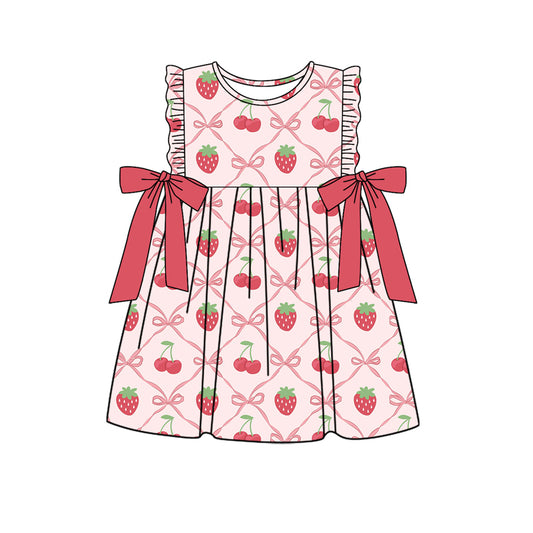 Pink bow strawberry ruffle bow baby girls dresses