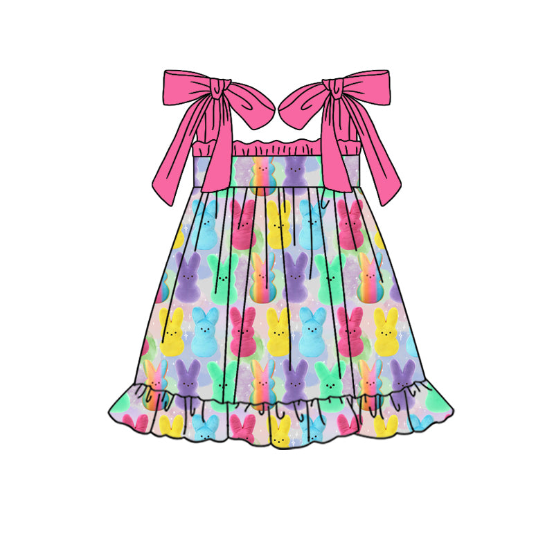 Straps colorful bunny kids girls Easter dresses