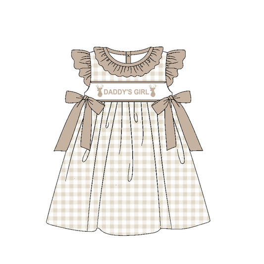 Khaki ruffle daddy's girl deer plaid baby girls dresses