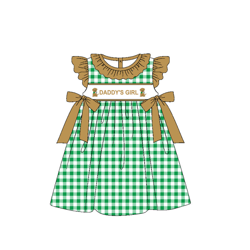 Green ruffle daddy's dog plaid baby girls dresses