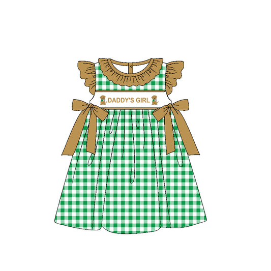 Green ruffle daddy's dog plaid baby girls dresses