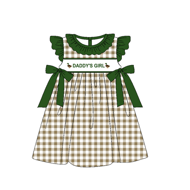 Green ruffle daddy's duck plaid baby girls dresses