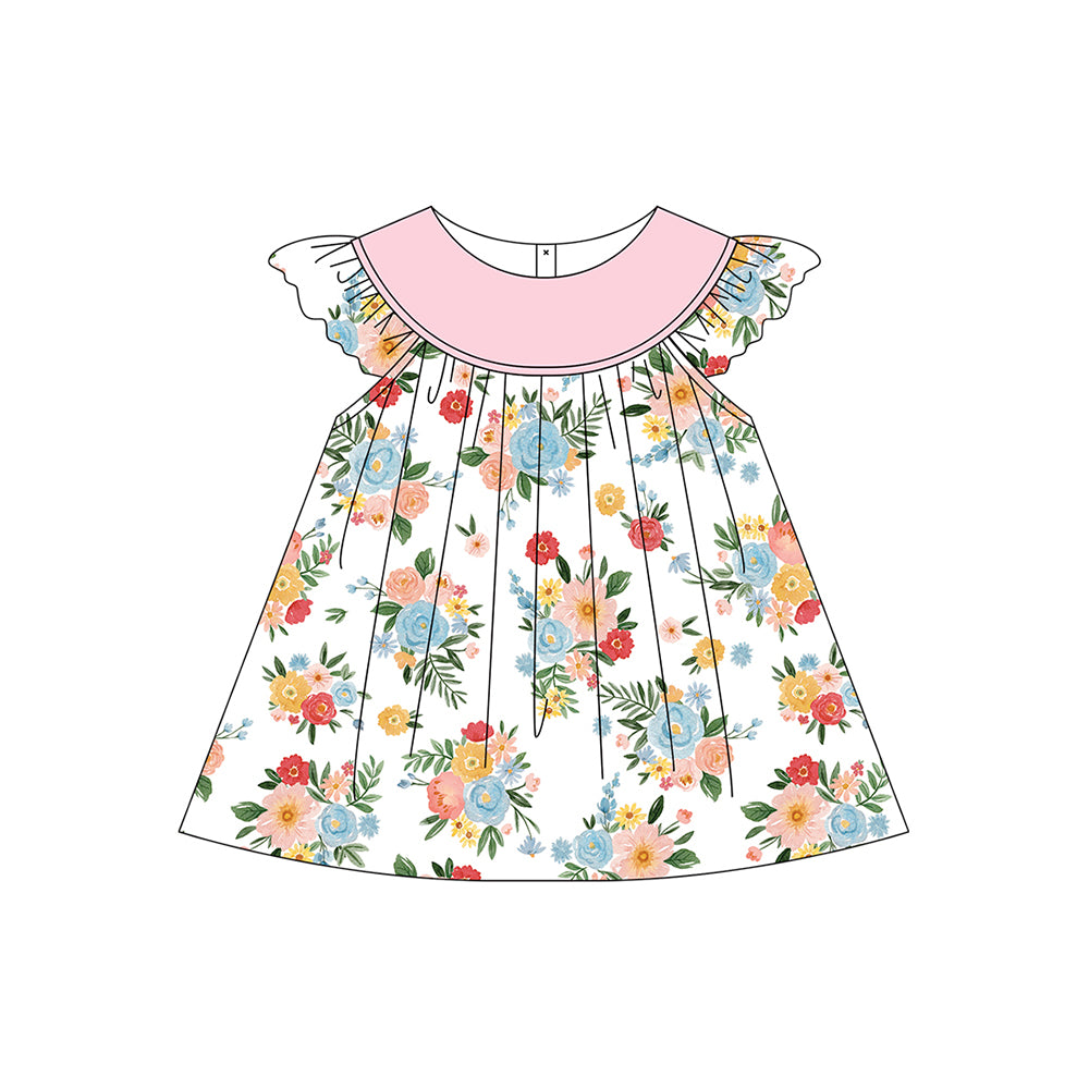 Pink floral flutter sleeves baby girls spring summer dress