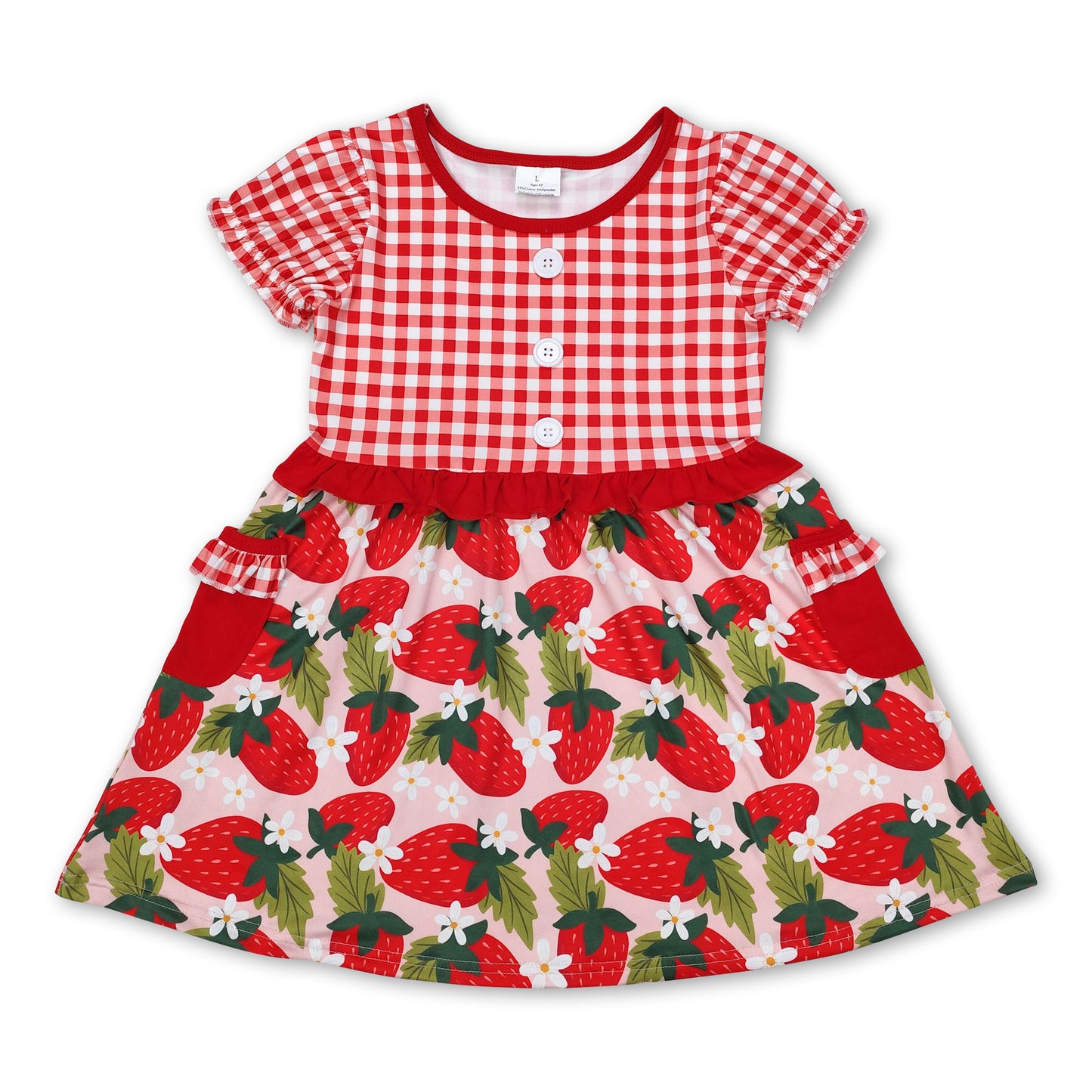Red plaid short sleeves strawberry baby girls dresses