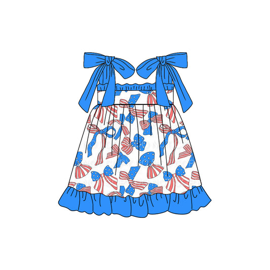 Straps stars stripe bow kids girls 4th of july dresses