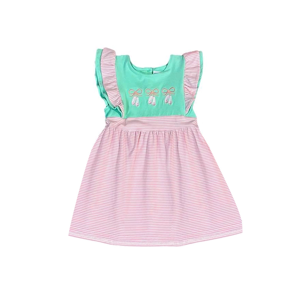 Pink stripe flutter sleeves dance shoes girls dresses