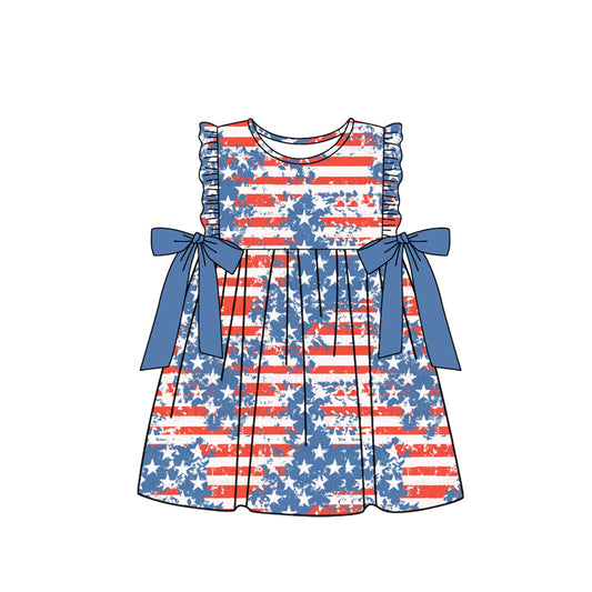 Blue bow ruffle stars stripe baby girls 4th of july dresses