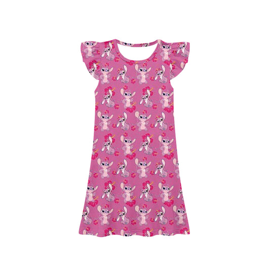 Flutter sleeves pink koala pattern kids girls dresses