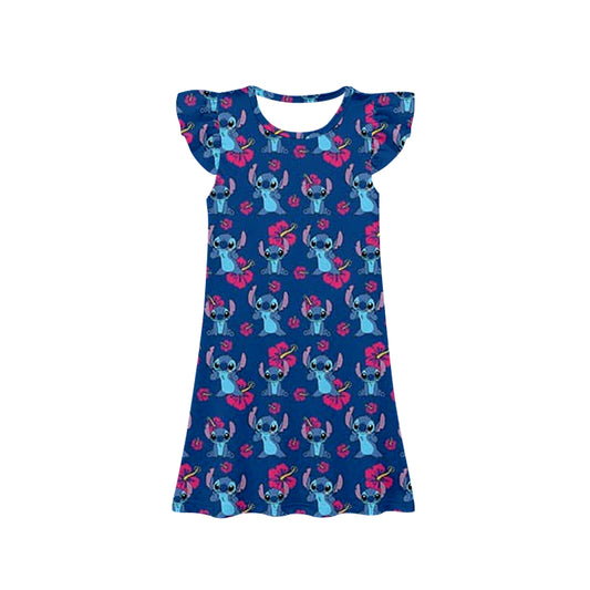Flutter sleeves blue koala pattern kids girls dresses